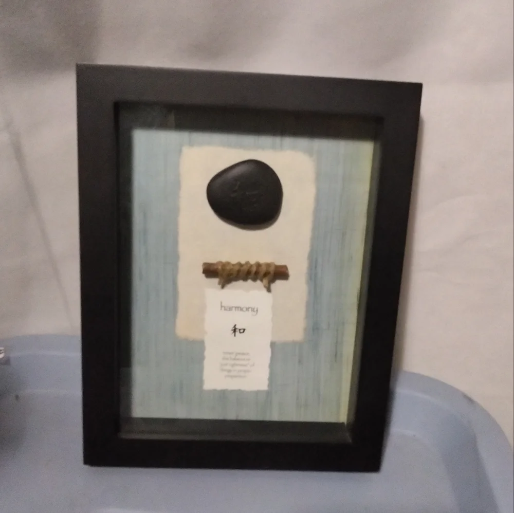 Asian Shadow Box Harmony Proverb Wall Art with Good Luck Stone Thailand 9